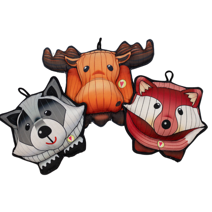 HuggleTuff Puffies Woodland Friends Plush Dog Toys, 3 Pack