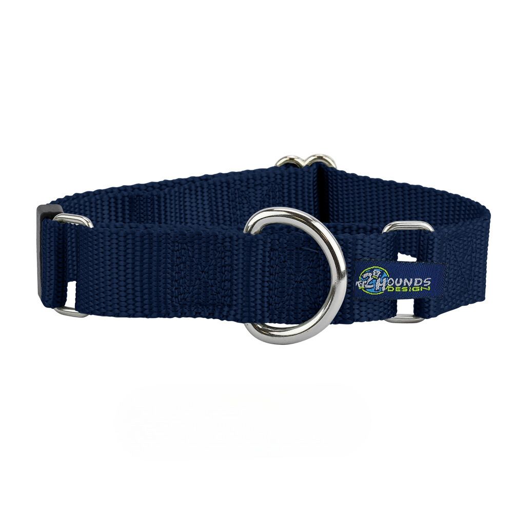 Navy Blue Nylon Martingale Dog Collar, 5/8″ and 1″ Wide, photo 1