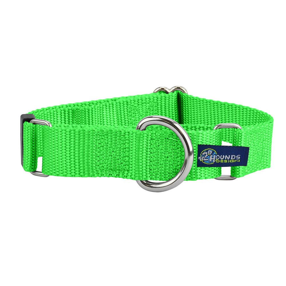 Collar martingala para perro de nailon verde neón, 5/8 pulg. y 1 pulg. de ancho, foto 1