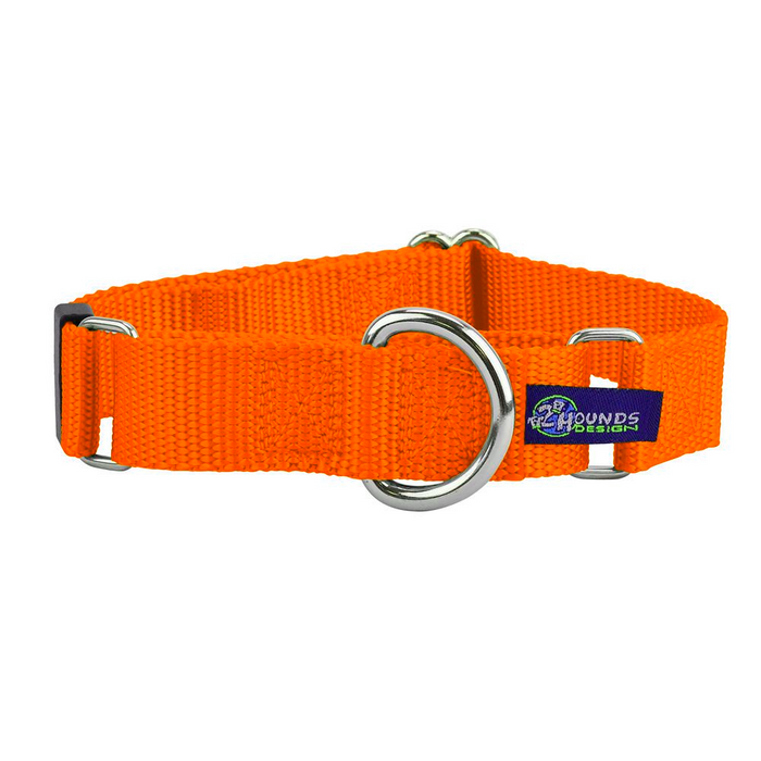 Collar martingala para perro de nailon naranja neón, 5/8 pulg. y 1 pulg. de ancho, foto 1