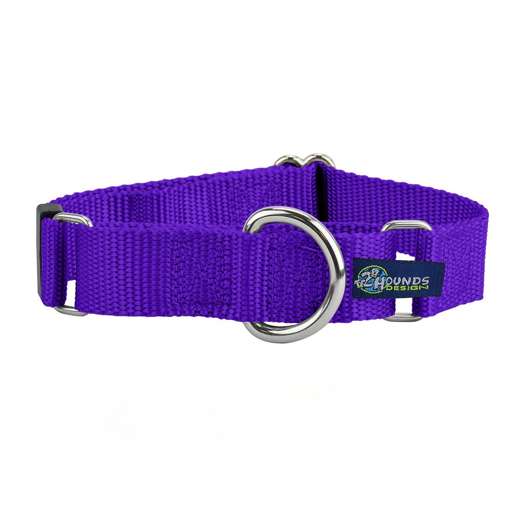 Collar martingala para perro de nailon morado, 5/8 pulg. y 1 pulg. de ancho, foto 1