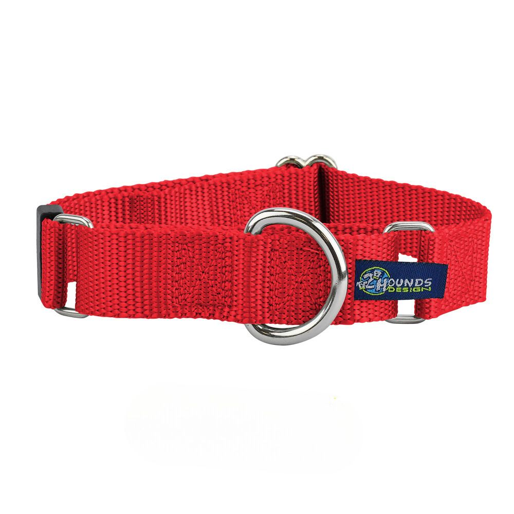 Collar martingala para perro de nailon rojo, 5/8 pulg. y 1 pulg. de ancho, foto 1