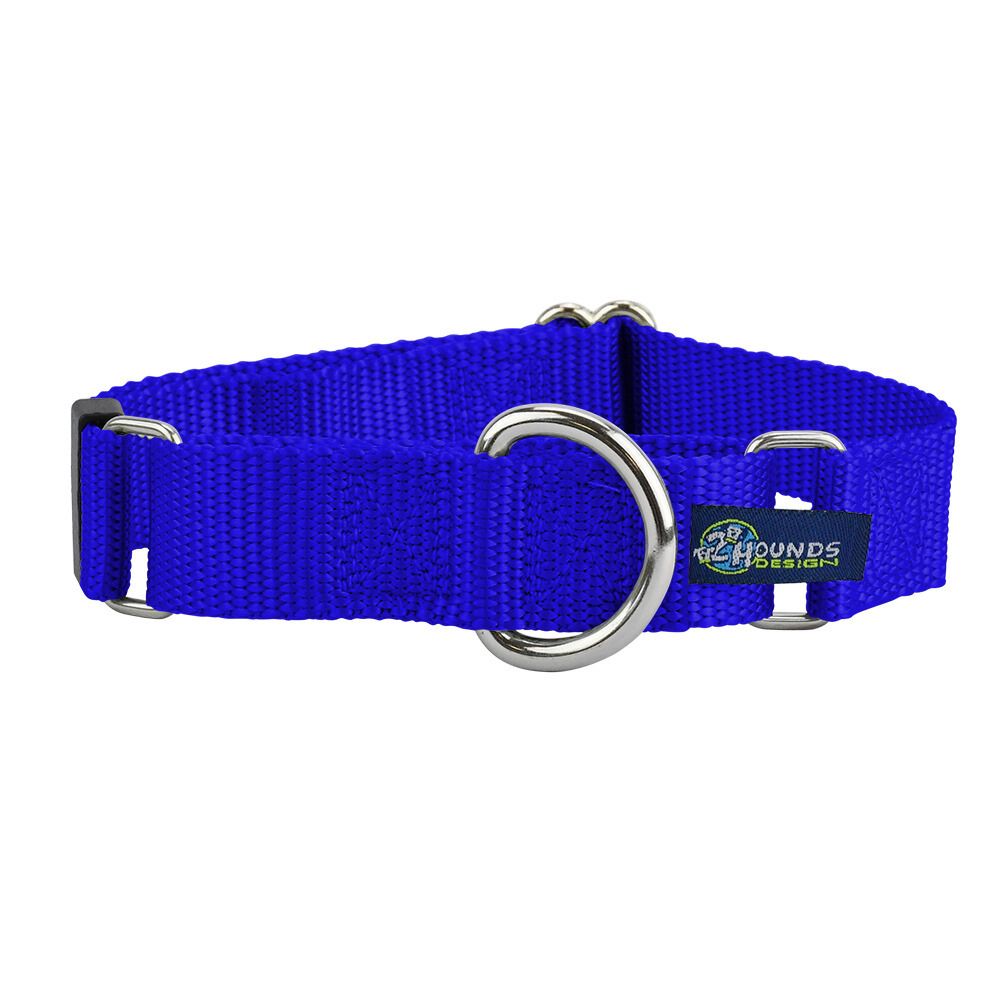 Collar martingala para perro de nailon azul rey, 5/8 pulg. y 1 pulg. de ancho, foto 1