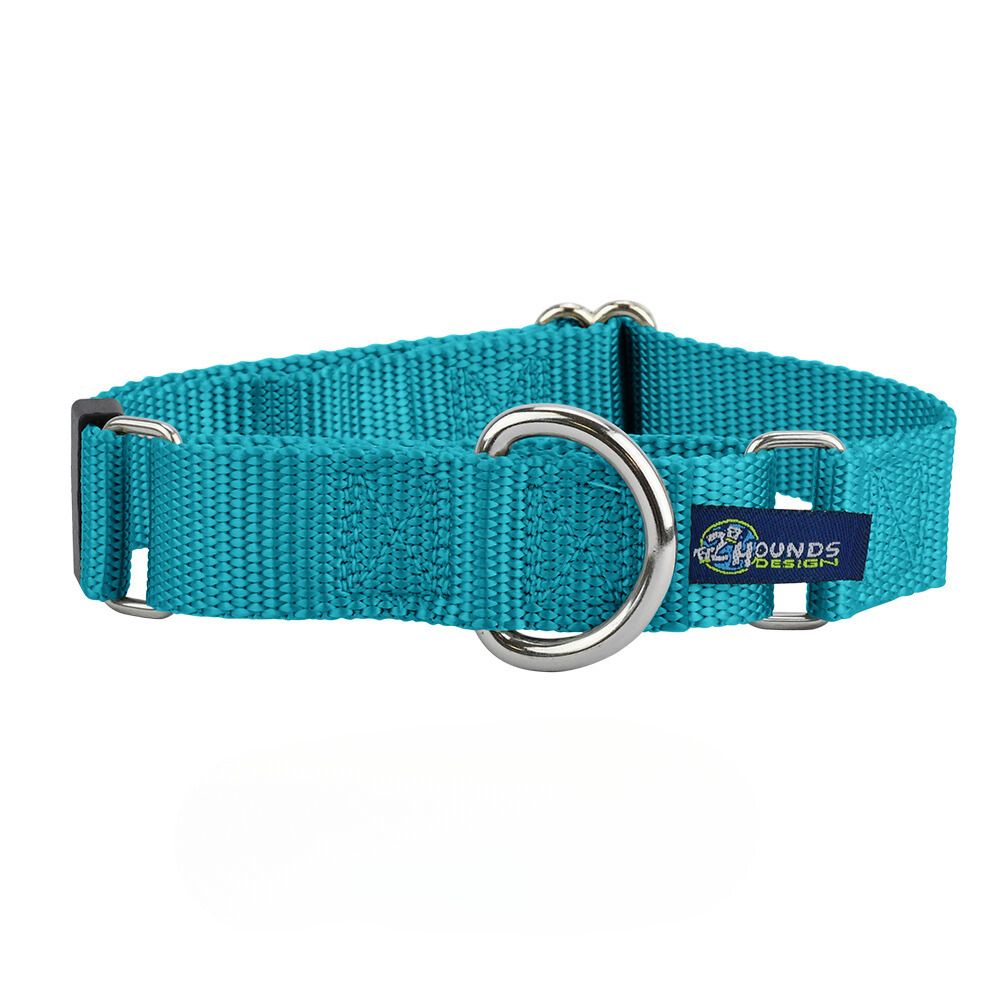 Collar martingala para perro de nailon verde azulado, 5/8 pulg. y 1 pulg. de ancho, foto 1