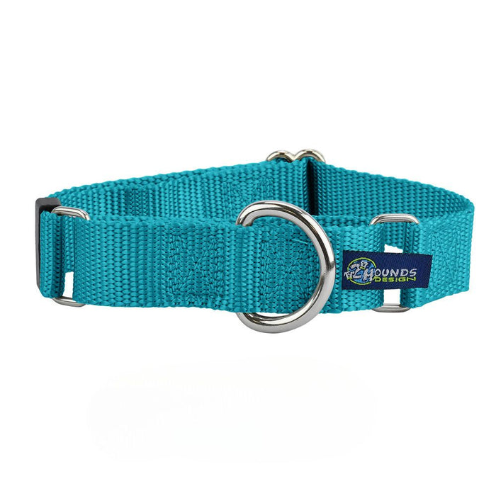 Collar martingala para perro de nailon verde azulado, 5/8 pulg. y 1 pulg. de ancho, foto 1