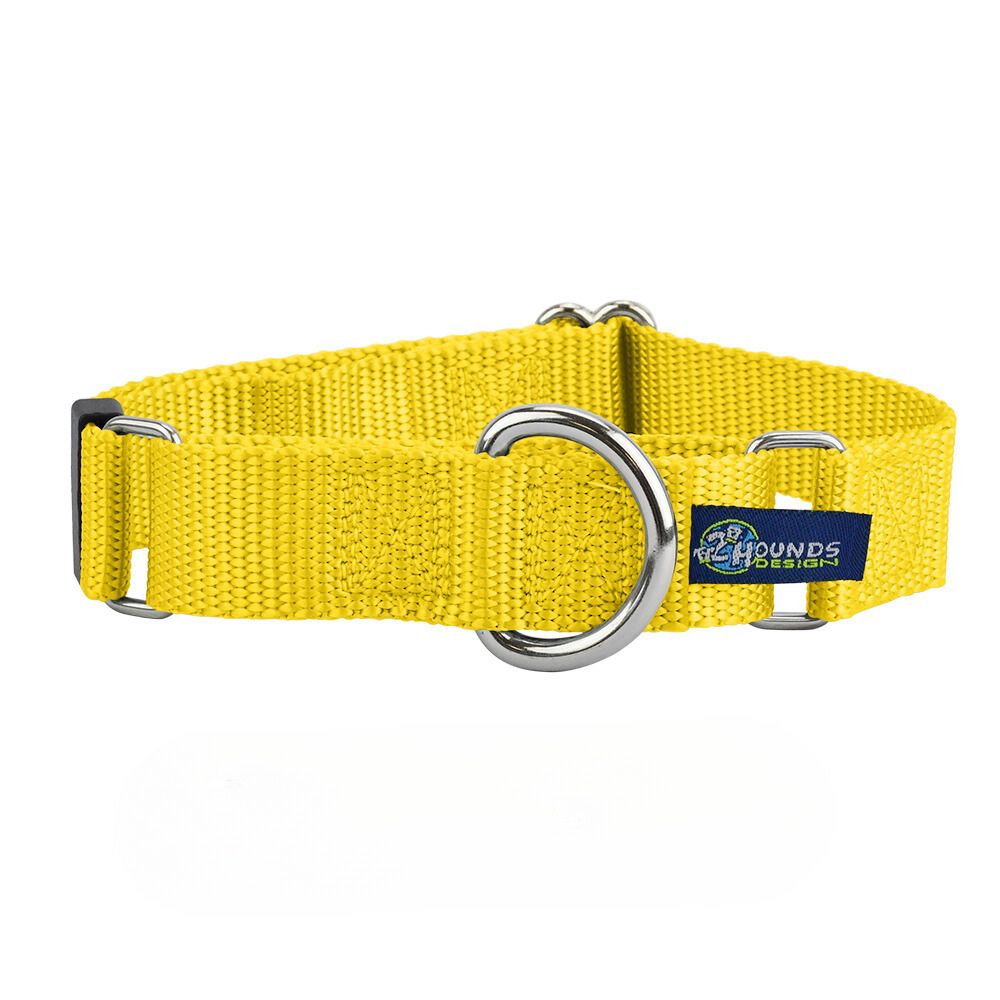 Collar martingala para perro de nailon amarillo, 5/8 pulg. y 1 pulg. de ancho, foto 1