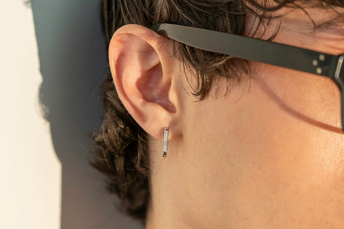 Men's Mini Square Mother of Pearl Hoop Earrings, photo 6