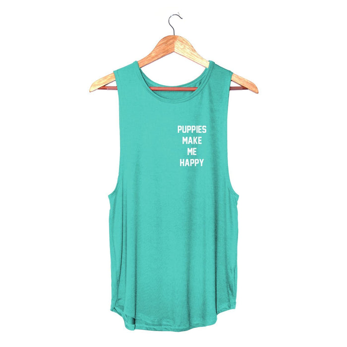 Puppies Make Me Happy Motto Sleeveless Top in teal