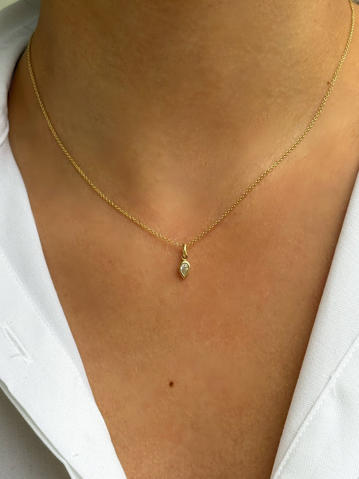 14K Gold Pear Bezel Diamond Pendant, photo 2