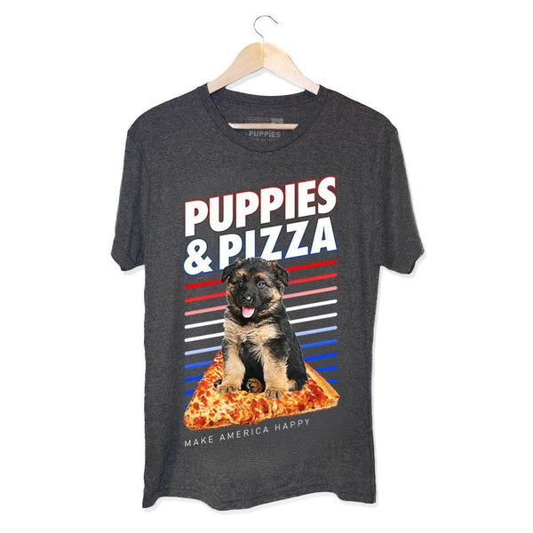 Puppies & Pizza Unisex Tee in black