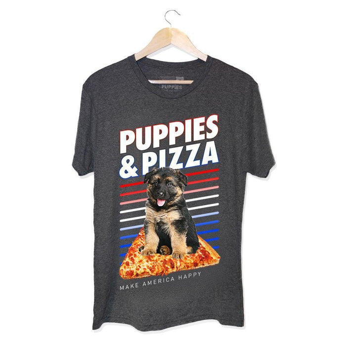 Puppies & Pizza Unisex Tee in black