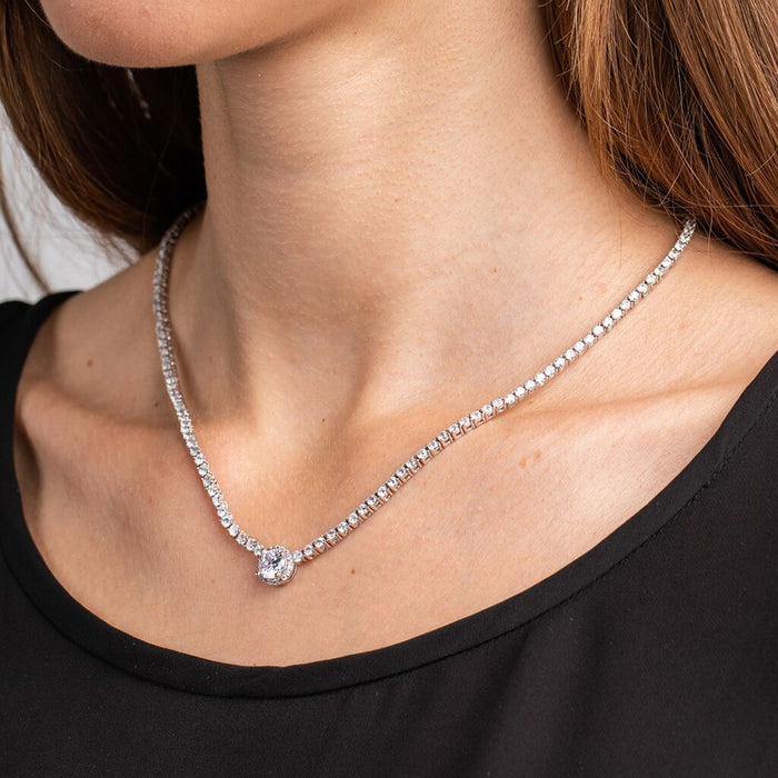 Collar de zirconias cúbicas redondas con piedra central en latón bañado en rodio, foto 2