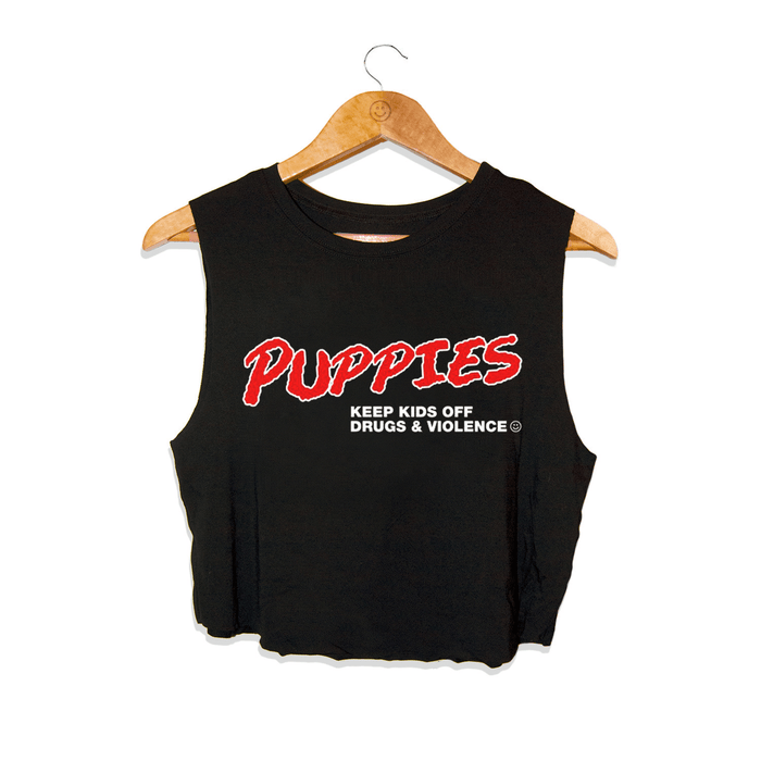 D.A.R.E. Puppies Keep Kids Off Drugs & Alcohol Crop Tank in black