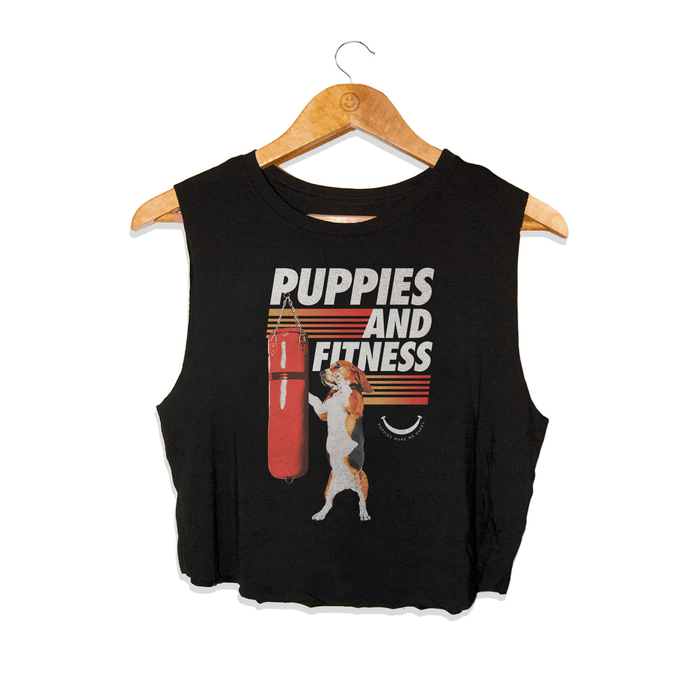 Knockout Puppies Crop Top in black, fire stripes