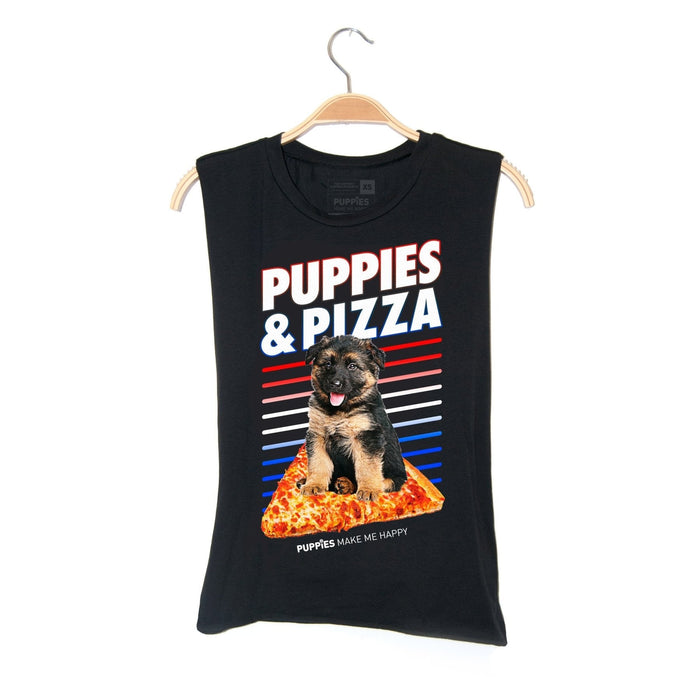 Puppies & Pizza Unisex Muscle Tank in black
