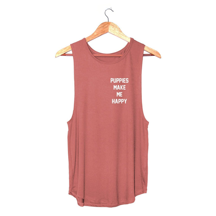 Puppies Make Me Happy Motto Sleeveless Top in mauve