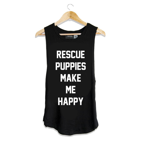Rescue Puppies Make Me Happy Sleeveless Tank in black