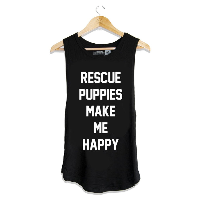 Rescue Puppies Make Me Happy Sleeveless Tank in black