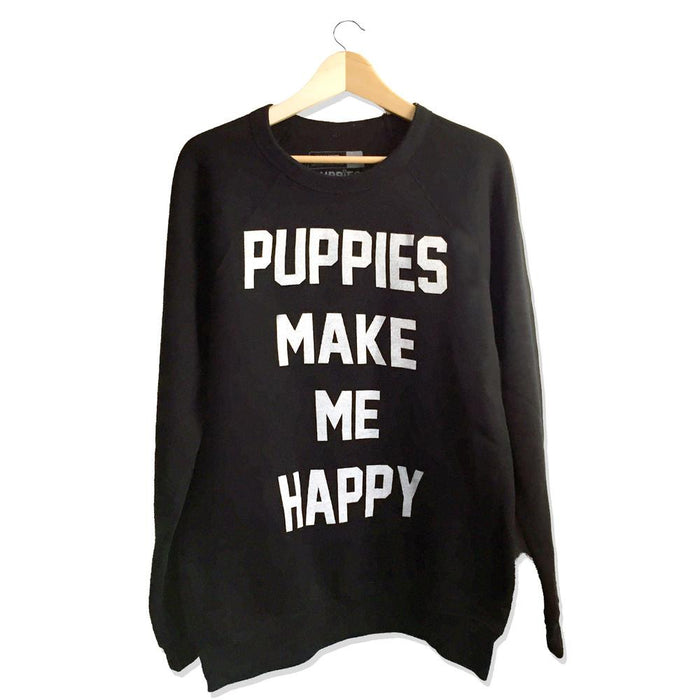 Puppies Make Me Happy Unisex Crewneck Sweatshirt in black