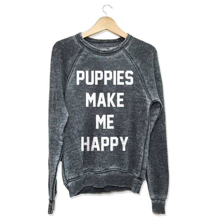 Puppies Make Me Happy Acid Wash Crewneck Sweatshirt in acid wash
