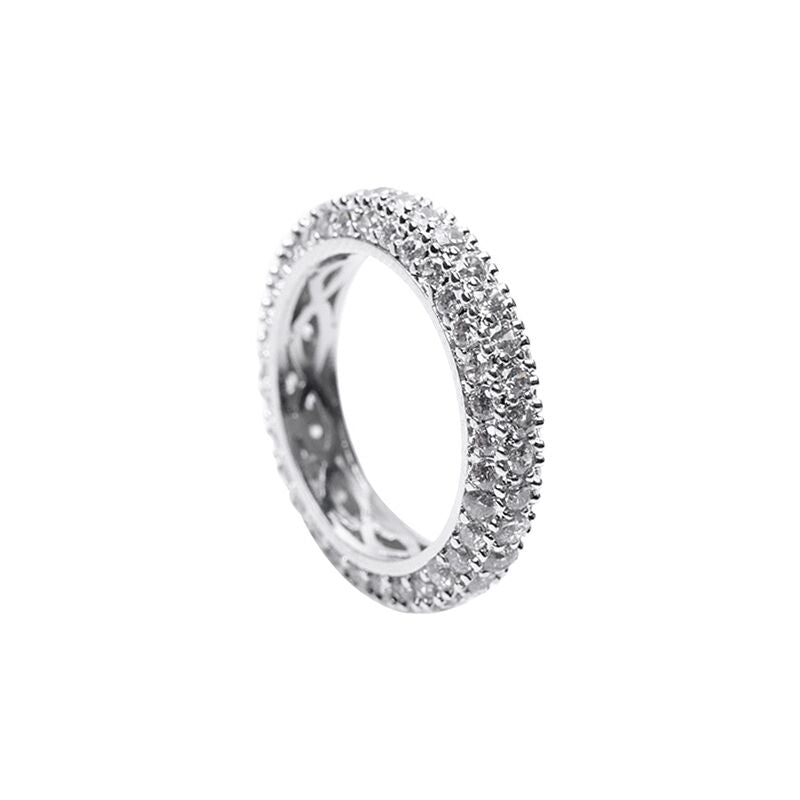 Anillo de banda abovedado con pavé de zirconias cúbicas redondas en latón bañado en rodio, foto 1