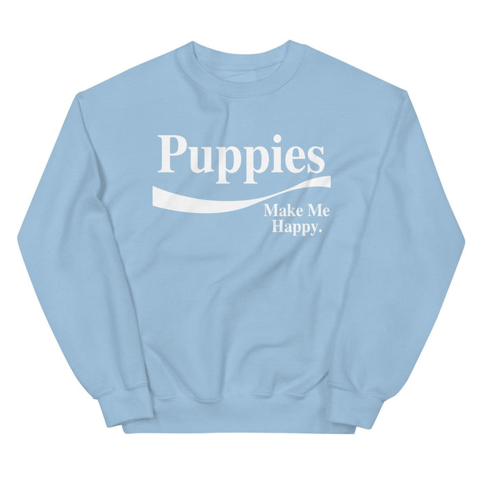Enjoy Puppies Make Me Happy Crewneck Sweatshirt in light blue