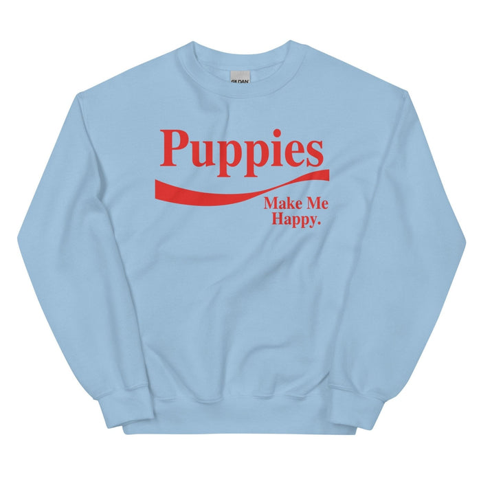 Enjoy Puppies Make Me Happy Unisex Crewneck Sweatshirt in light blue