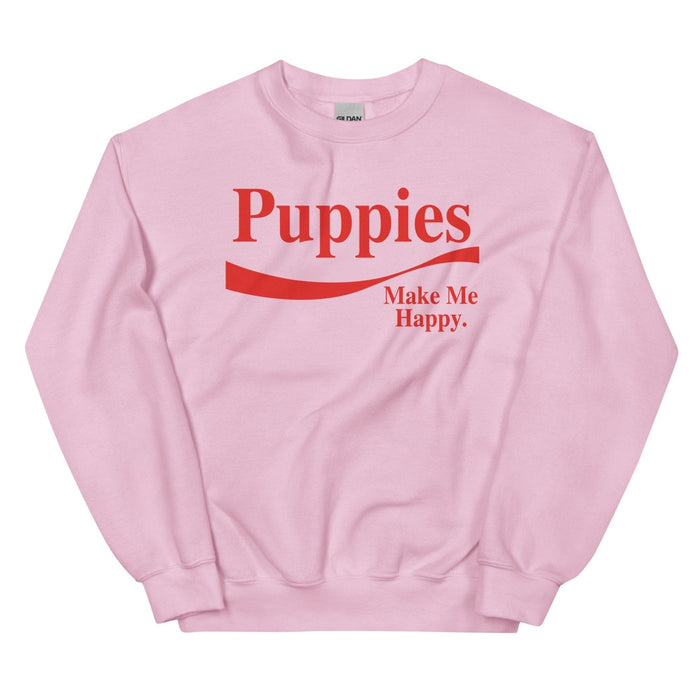Enjoy Puppies Make Me Happy Unisex Crewneck Sweatshirt in light pink