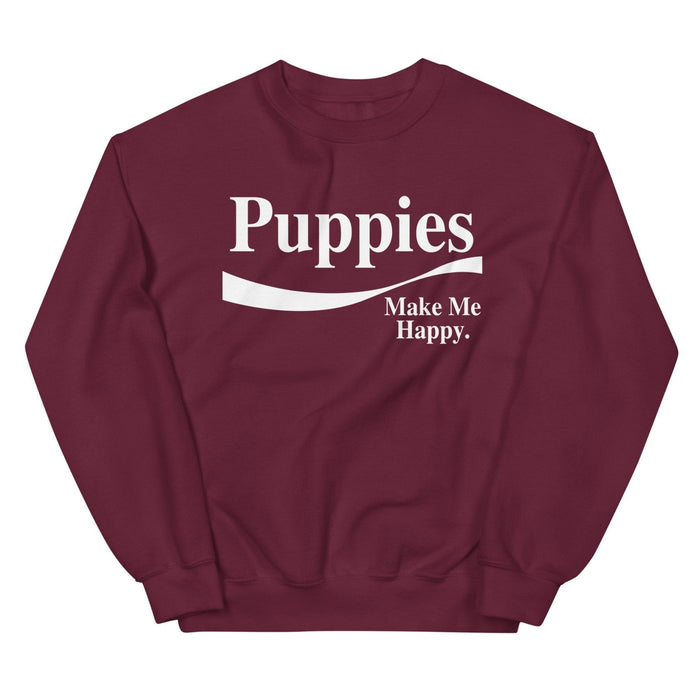 Enjoy Puppies Make Me Happy Crewneck Sweatshirt in maroon