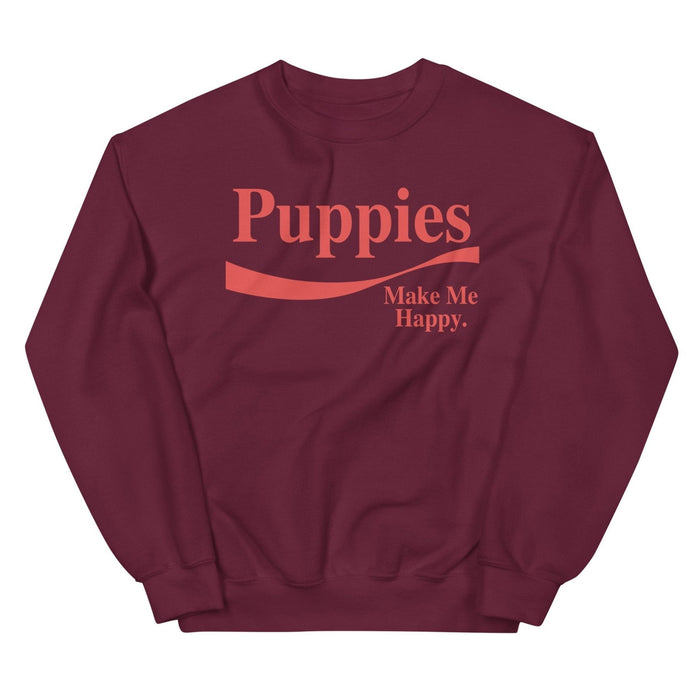 Enjoy Puppies Make Me Happy Unisex Crewneck Sweatshirt in maroon