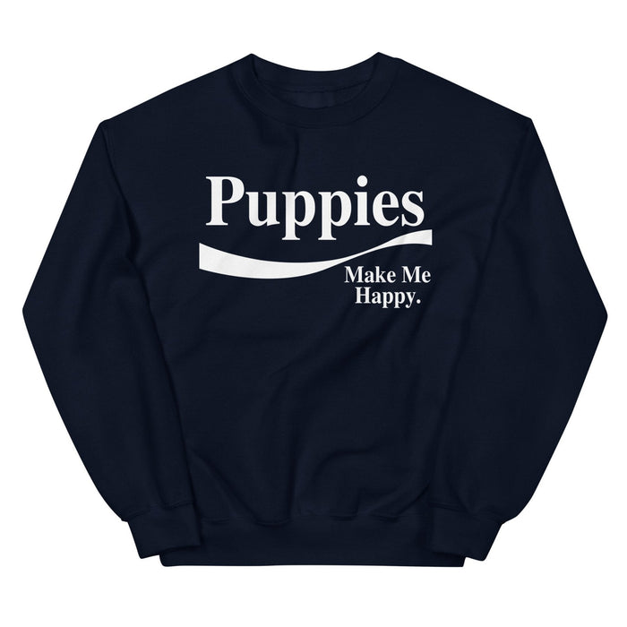 Enjoy Puppies Make Me Happy Crewneck Sweatshirt in navy