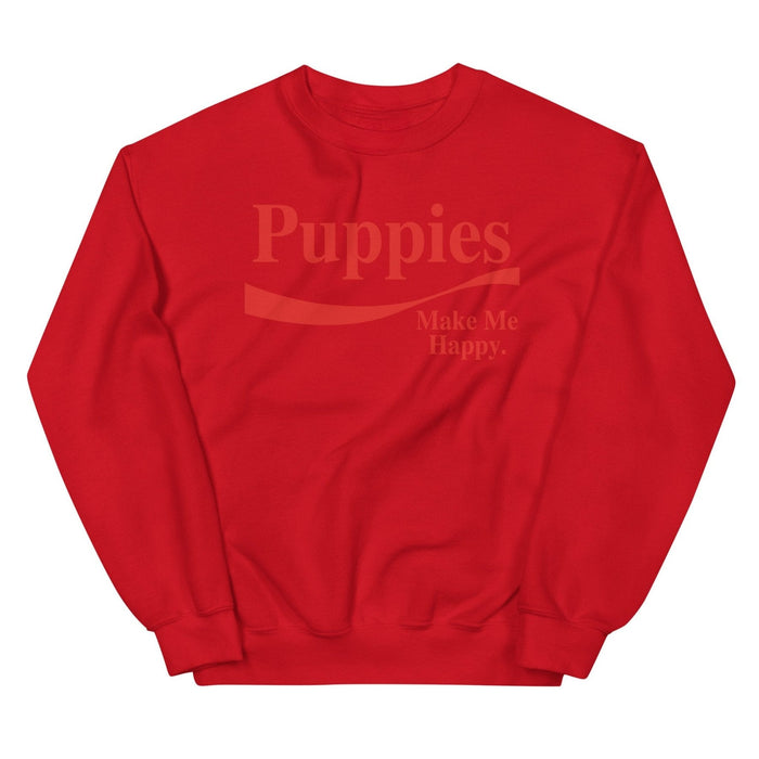 Enjoy Puppies Make Me Happy Unisex Crewneck Sweatshirt in red