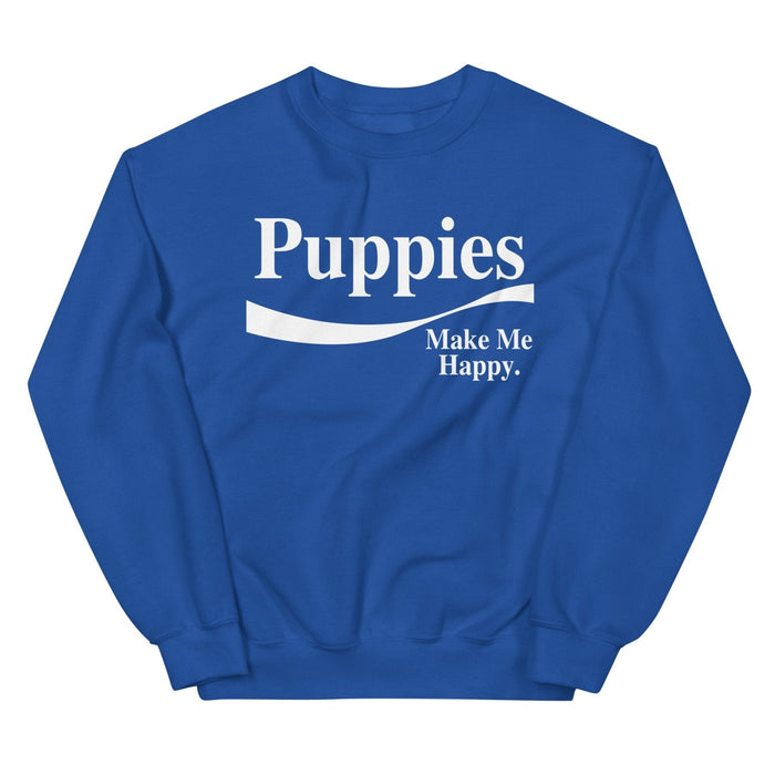 Enjoy Puppies Make Me Happy Crewneck Sweatshirt in royal blue