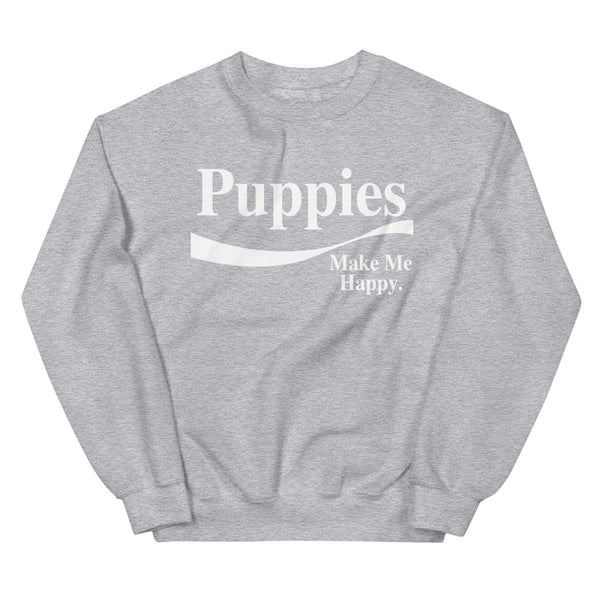Enjoy Puppies Make Me Happy Crewneck Sweatshirt in sport grey