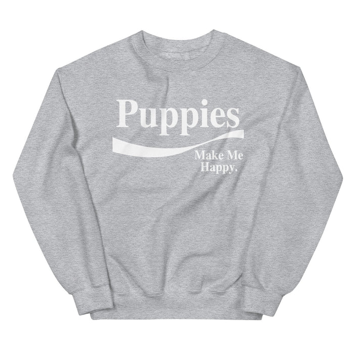Enjoy Puppies Make Me Happy Crewneck Sweatshirt in sport grey