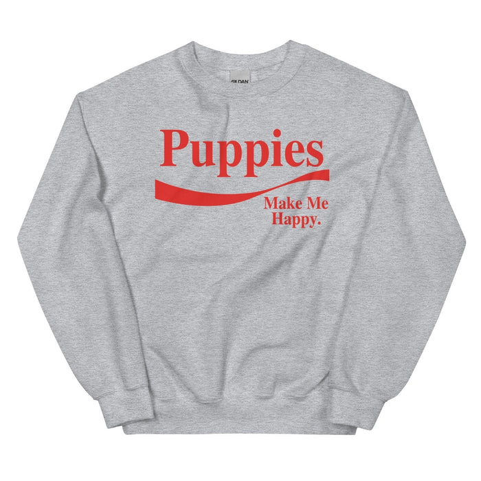 Enjoy Puppies Make Me Happy Unisex Crewneck Sweatshirt in sport grey