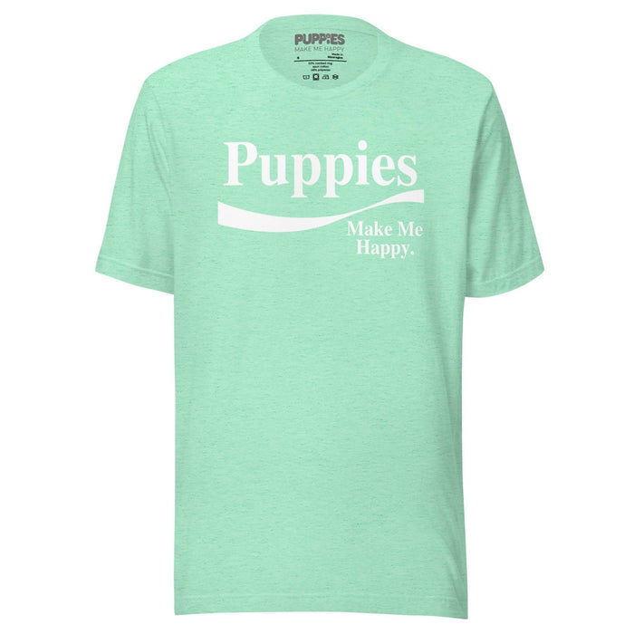 Enjoy Puppies Make Me Happy Unisex Tee in heather mint