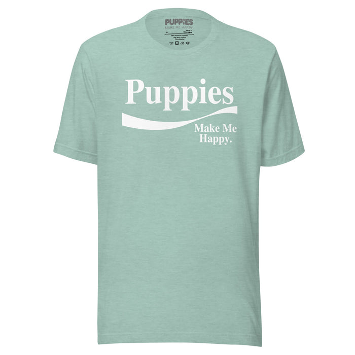 Enjoy Puppies Make Me Happy Unisex Tee in heather prism dusty blue