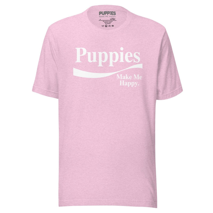 Enjoy Puppies Make Me Happy Unisex Tee in heather prism lilac