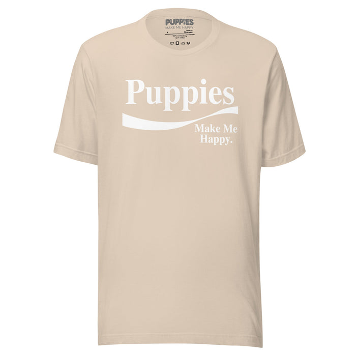 Enjoy Puppies Make Me Happy Unisex Tee in soft cream