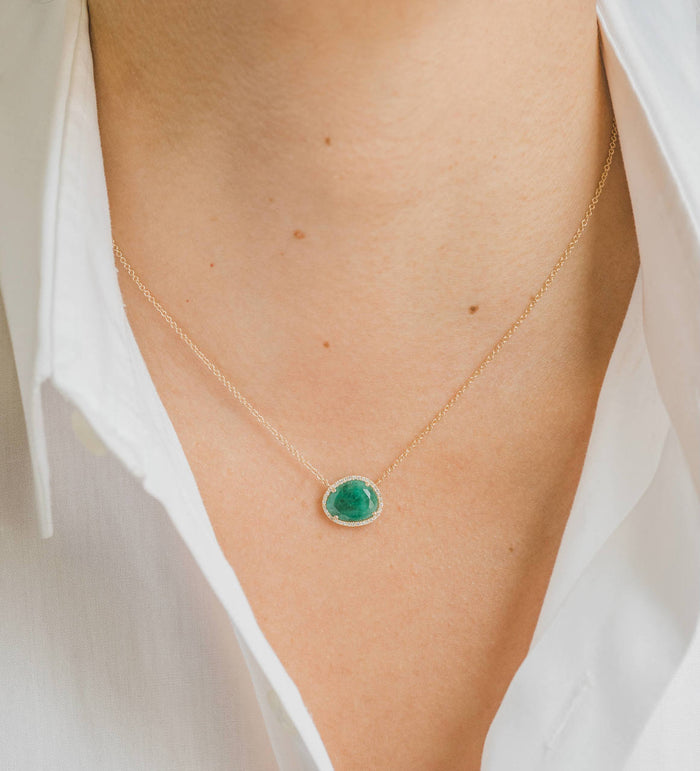 14K Gold Diamond Free Form Emerald Necklace, photo 4