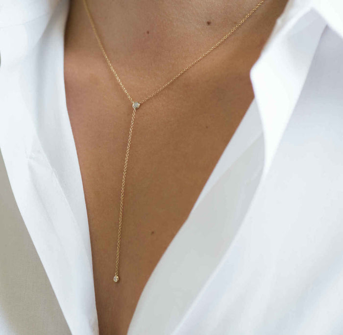 14K Gold Bezel Diamond Lariat Necklace, photo 3