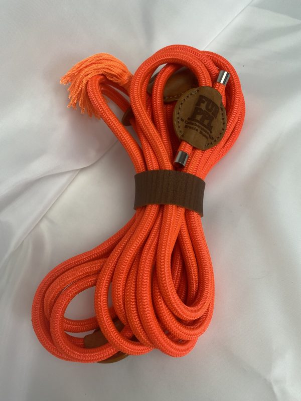 Premium Dog Handmade Handsfree Harness in Orange with Leather Accessories